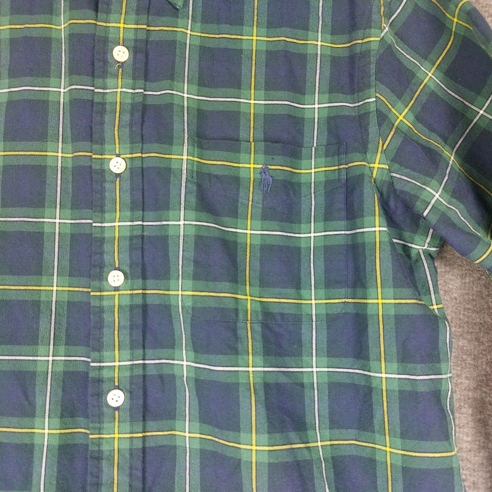 RALPH LAUREN MENS BLUE GREEN YELLOW TARTAN PLAID CLASSIC FIT BUTTON DOWN SHIRT S - Picture 2 of 9